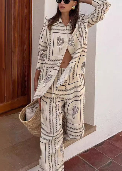 Shirts Pan Pants Leg Collar Print And White Wide Natural Peter