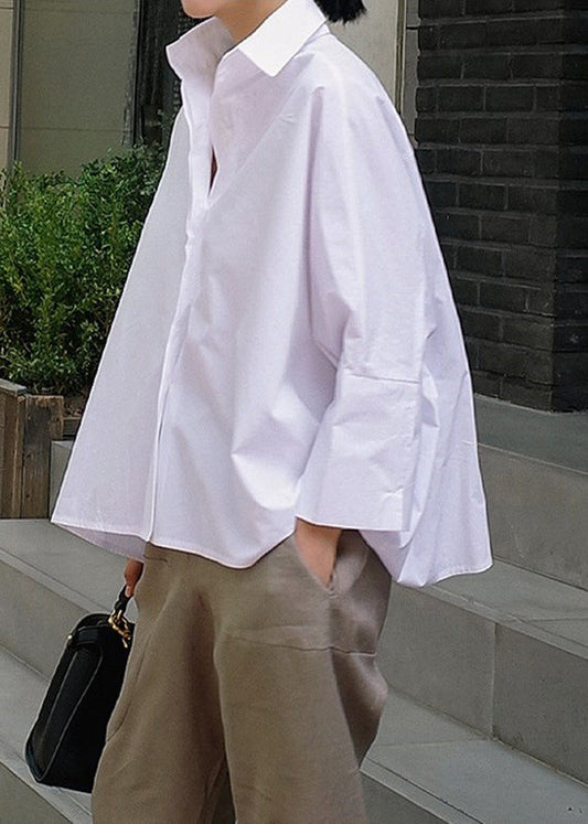 Spring White Solid Collar Peter Natural Pan Shirts