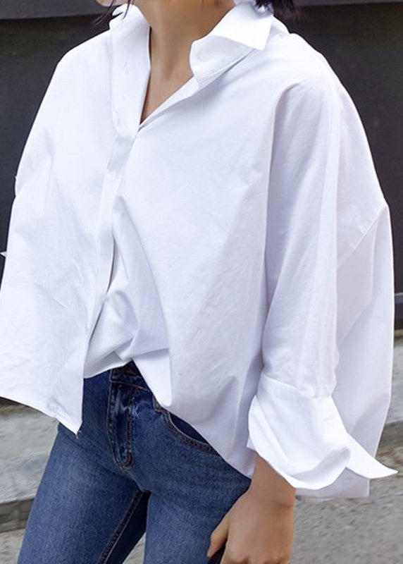 Spring White Solid Collar Peter Natural Pan Shirts