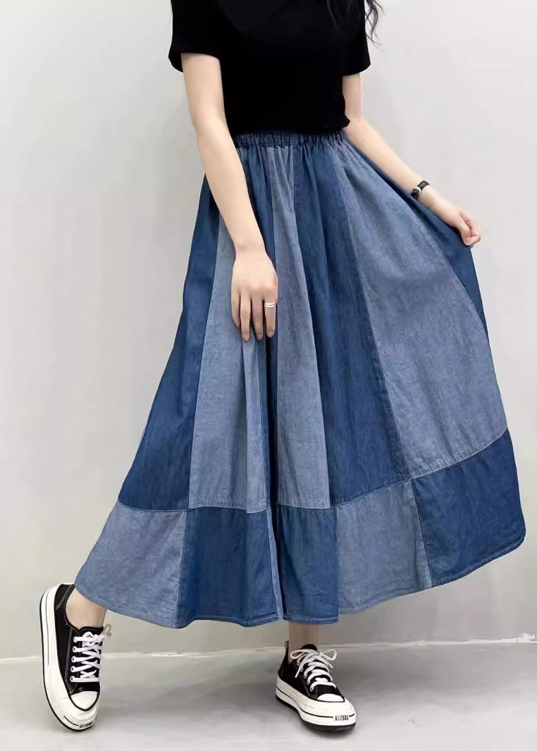 Oversized Patchwork Denim Large Skirts Hem Summer Navy Exra Pant