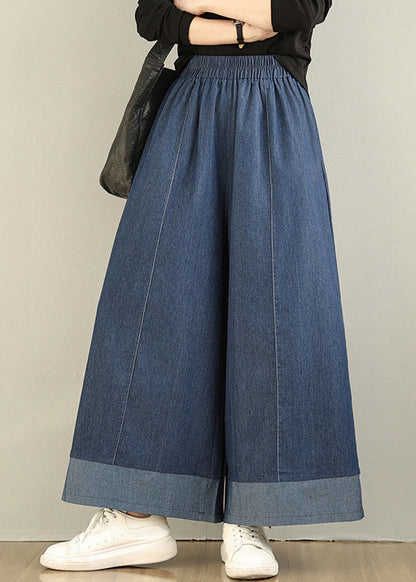 Denim Patchwork Straight Oversized Summer Navy Pants