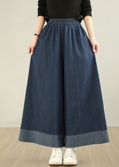 Denim Patchwork Straight Oversized Summer Navy Pants