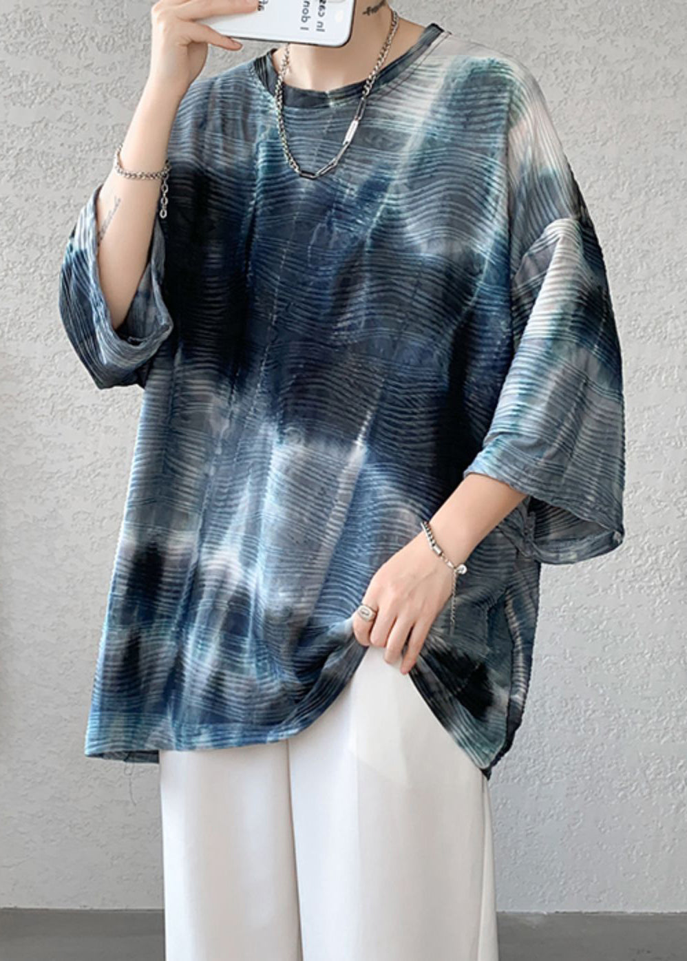 Dye T Sleeve Bracelet Silk O Ice Navy Loose Shirt Tie Mens Neck