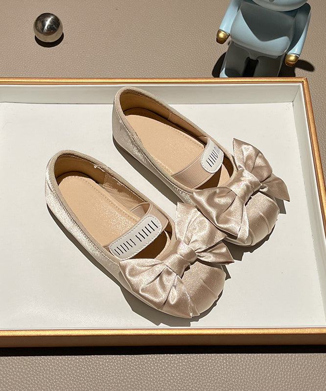 Splicing Bow New Apricot Girls Shoes Flat