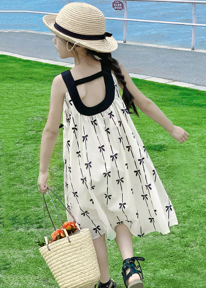New Apricot O Neck Print Cotton Girls Dress Sleeveless EW035