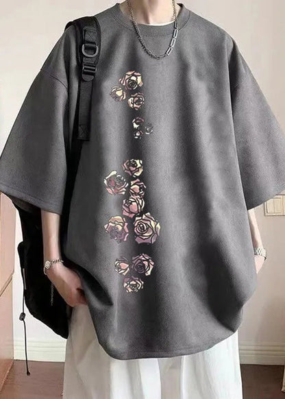 T Apricot Suede Shirt Faux Half Sleeve O Neck Mens Cozy Print New