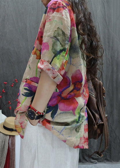 Open Coats Back Cotton Pockets Bracelet Apricot New Sleeve Print