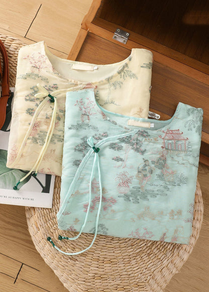 Tulle New Blouses Side Sleeve Half Open Apricot Print