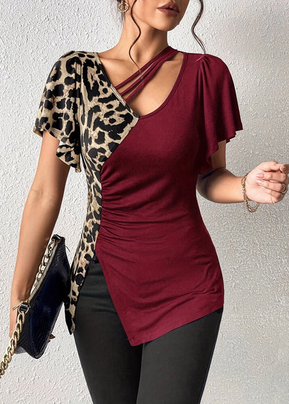 Army Butterfly Tops Asymmetrical Cotton Patchwork New Green