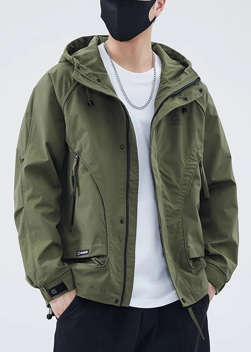 Green Spring Coat Cotton Men New Army Zippered Hooded