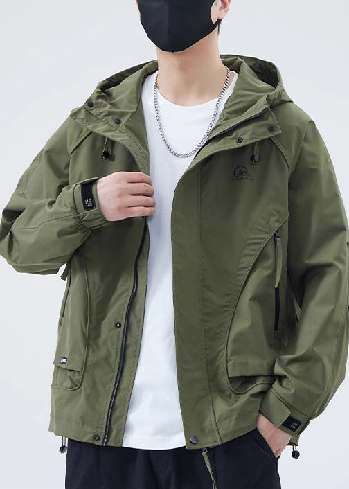 Green Spring Coat Cotton Men New Army Zippered Hooded