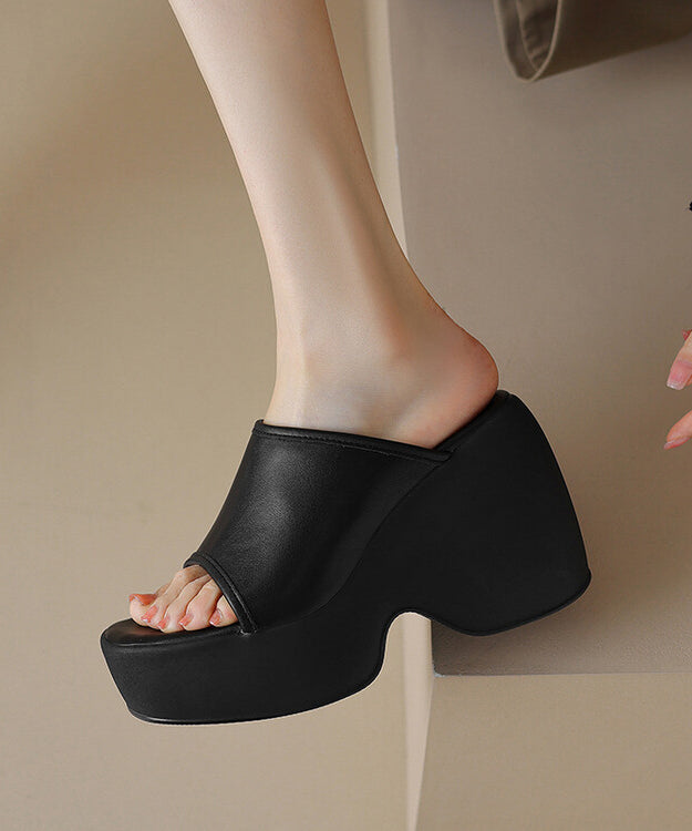 Slide Sandals Peep High Toe Wedge Beige Heels New