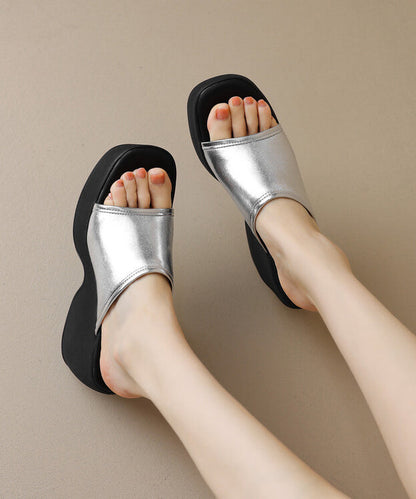 Slide Sandals Peep High Toe Wedge Beige Heels New