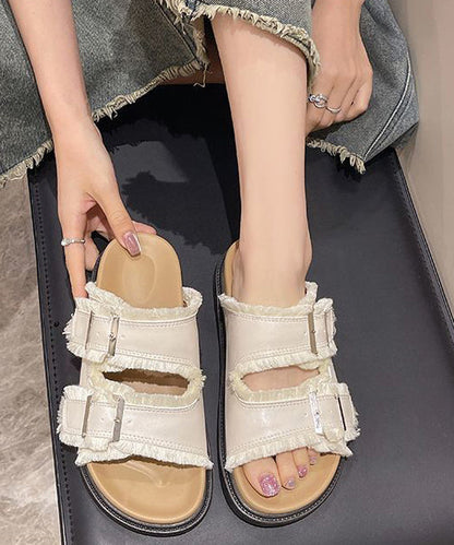 Toe Platform Beige Sandals Peep Splicing Slide New