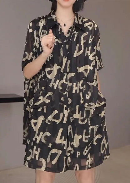 New Black Alphabet Pockets Chiffon Two Pieces Set Summer XX032