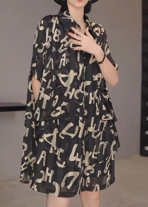 New Black Alphabet Pockets Chiffon Two Pieces Set Summer XX032