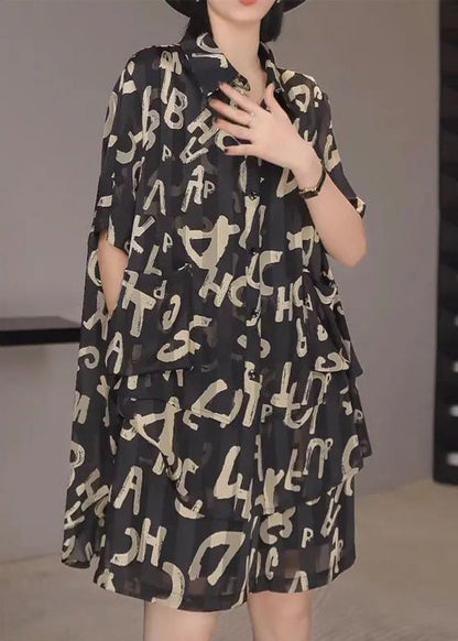 New Black Alphabet Pockets Chiffon Two Pieces Set Summer XX032