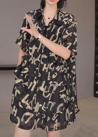 New Black Alphabet Pockets Chiffon Two Pieces Set Summer XX032