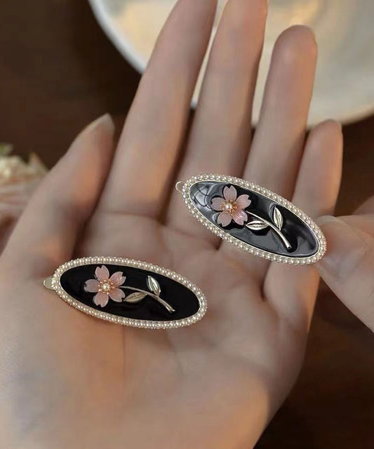 Pearl Resin Alloy Copper Hairpin New Black Flora