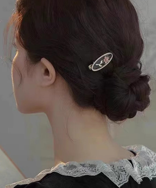 Pearl Resin Alloy Copper Hairpin New Black Flora