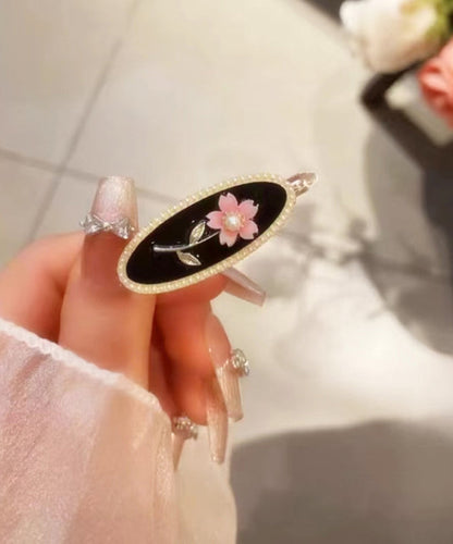 Pearl Resin Alloy Copper Hairpin New Black Flora
