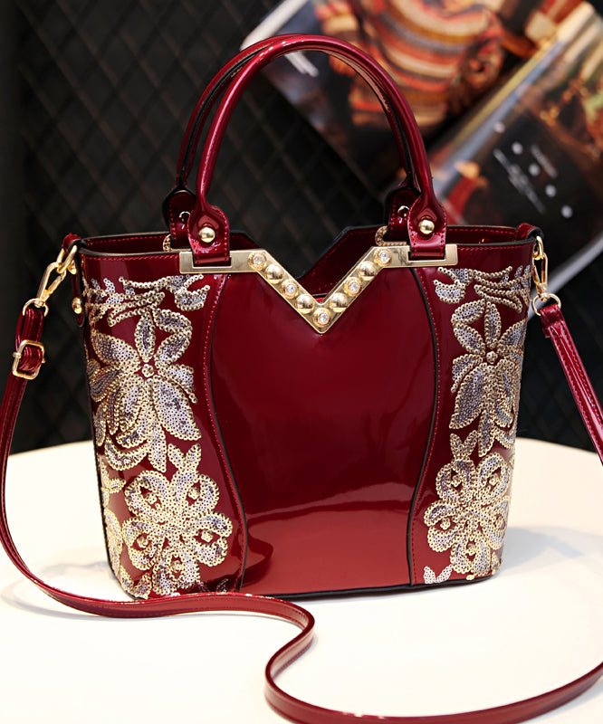 Handbag Zircon Embroidered New Black Leather Faux Tote