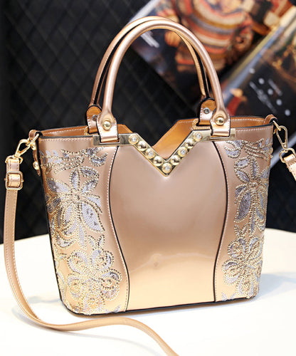 Handbag Zircon Embroidered New Black Leather Faux Tote