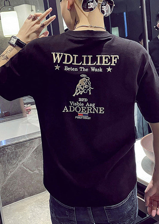 Designer Shirt Cotton New Mens Summer Black T Embroideried