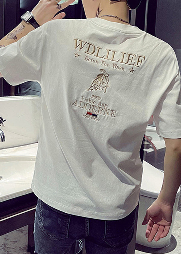 Designer Shirt Cotton New Mens Summer Black T Embroideried