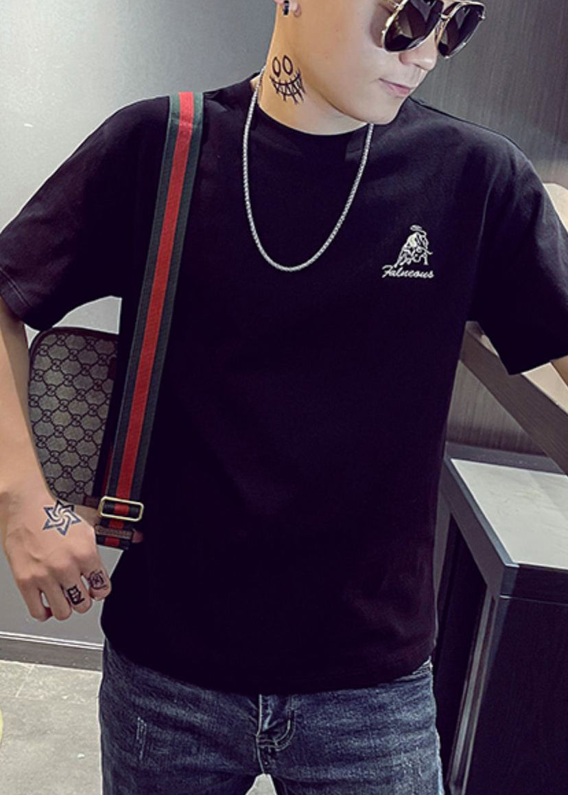 Designer Shirt Cotton New Mens Summer Black T Embroideried