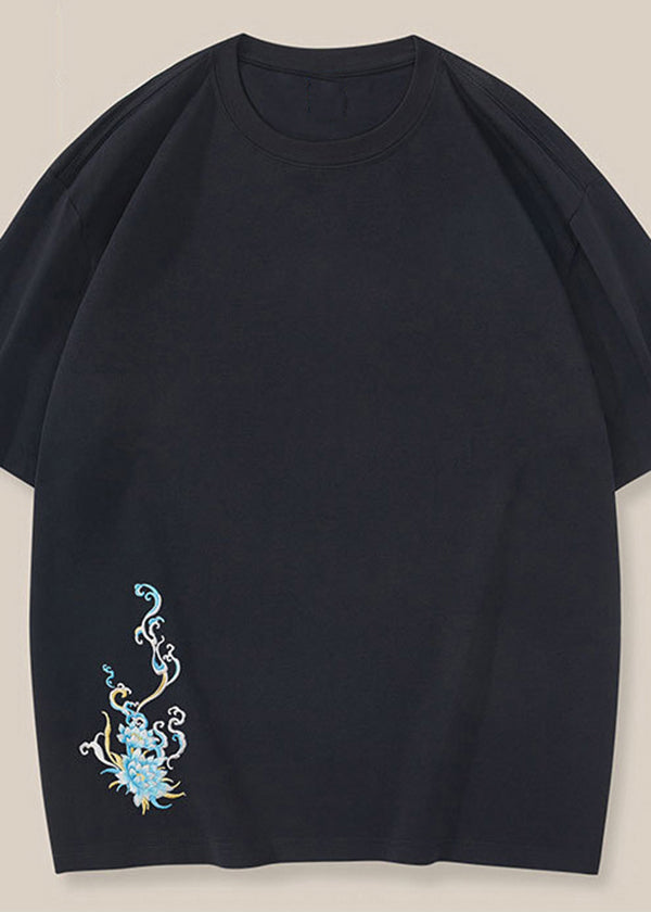 New Oriental Summer Shirt Cotton Black T Embroideried Mens
