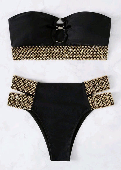 Black Chain Lingerie Linked Patchwork Sets New