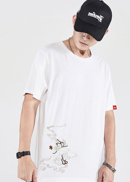 Black Men T New Phoenix Cotton Shirt Embroideried Summer