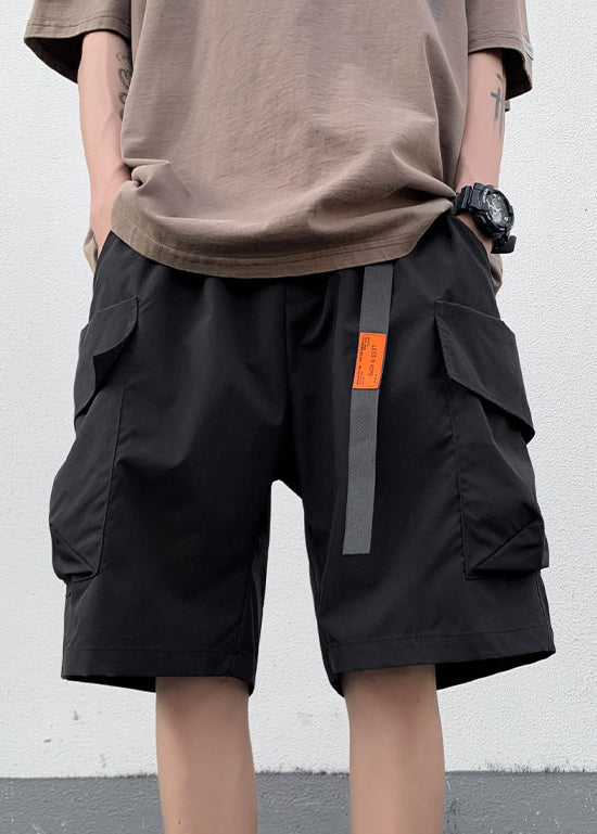 New Black Elastic Summer Pockets Shorts Mens Waist Cotton