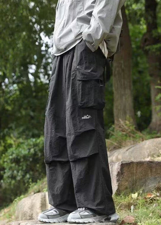 Pockets Solid Spring New Men Pants Black Cotton