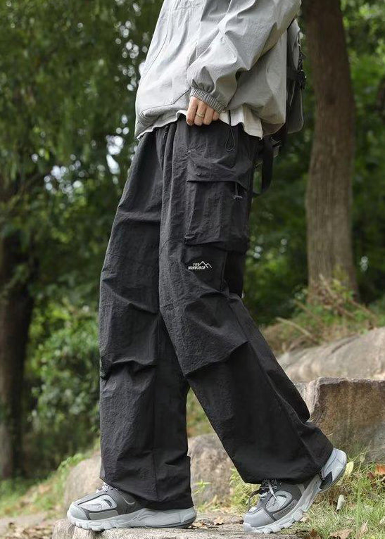 Pockets Solid Spring New Men Pants Black Cotton