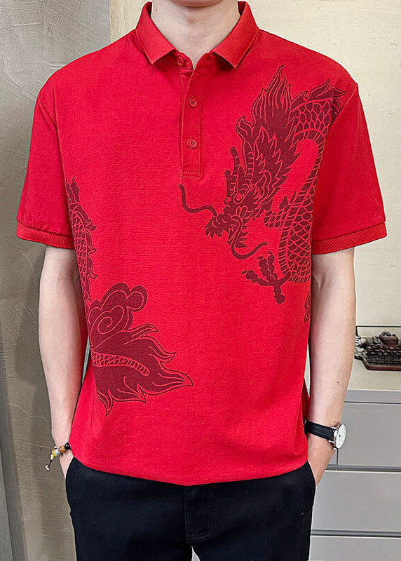 Summer Cotton Black Print Men Button New Polo Shirt