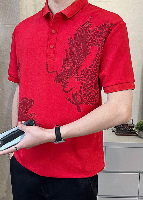 Summer Cotton Black Print Men Button New Polo Shirt