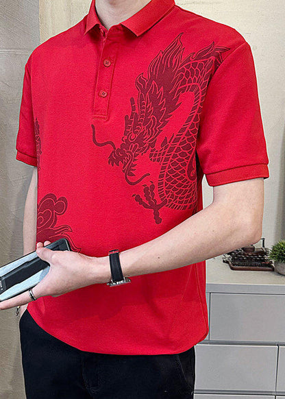 Summer Cotton Black Print Men Button New Polo Shirt