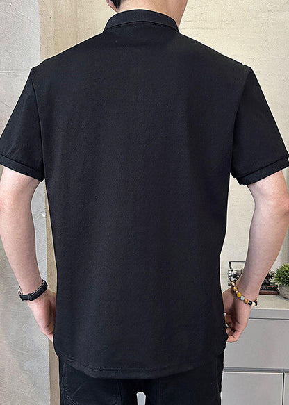 Summer Cotton Black Print Men Button New Polo Shirt
