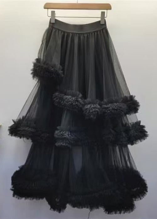 Black Tulle Ruffled Waist Summer Skirt Elastic New