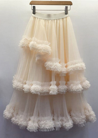 Black Tulle Ruffled Waist Summer Skirt Elastic New