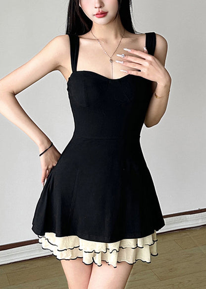 Tulle Spaghetti Solid Cotton New Black Dresses Strap Patchwork