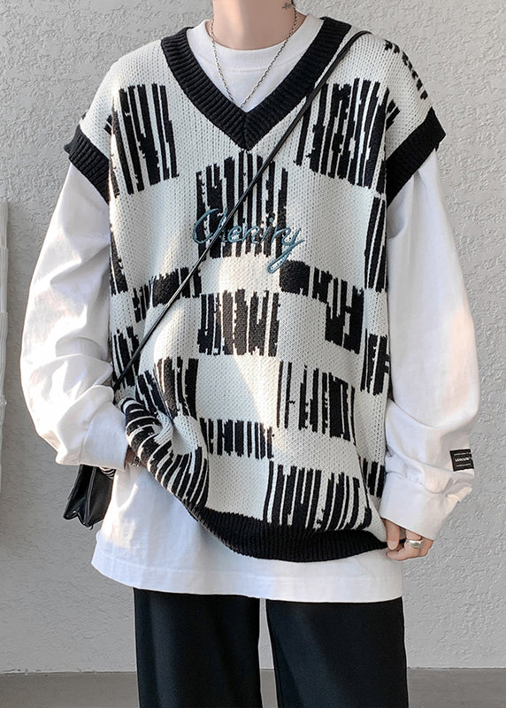 New Black V Neck Cozy Patchwork Knit Mens Vest Sleeveless RJ030