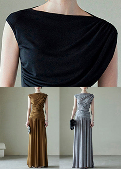 Solid Silk Black New Piece Two Sleeveless Set Cotton Wrinkled