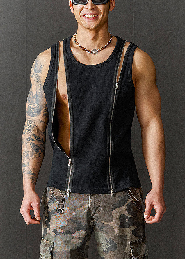 Cotton Up Men Design Original Zip New Tank Summer Black