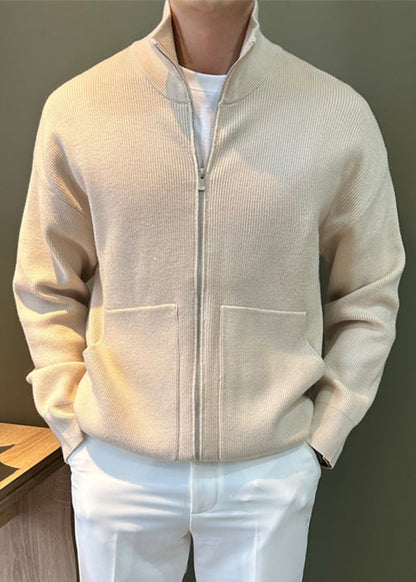 Mens Knit Coats Spring Pockets Up New Black Zip