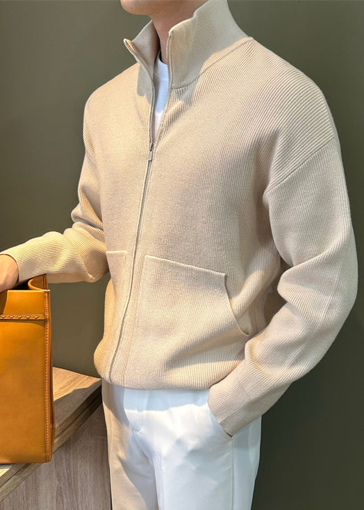 Mens Knit Coats Spring Pockets Up New Black Zip