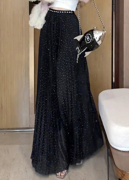 Skirts Summer Zircon Wrinkled Maxi Tulle Black New