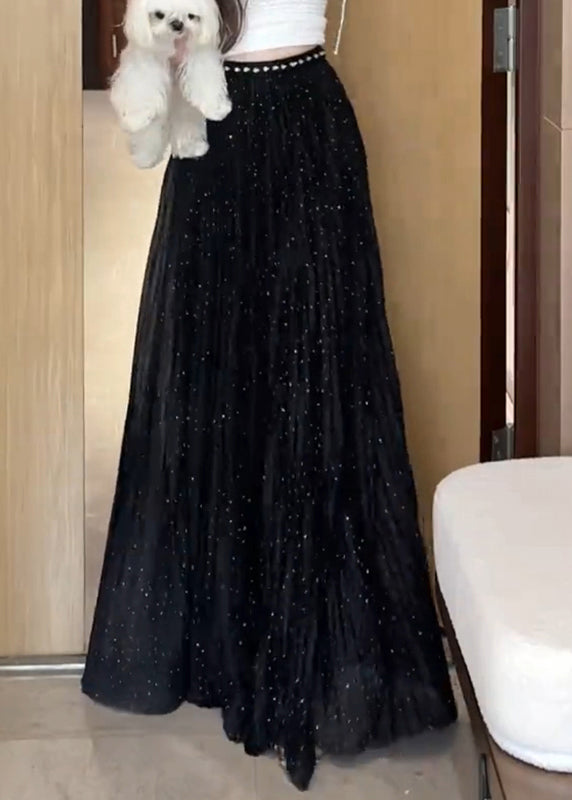 Skirts Summer Zircon Wrinkled Maxi Tulle Black New